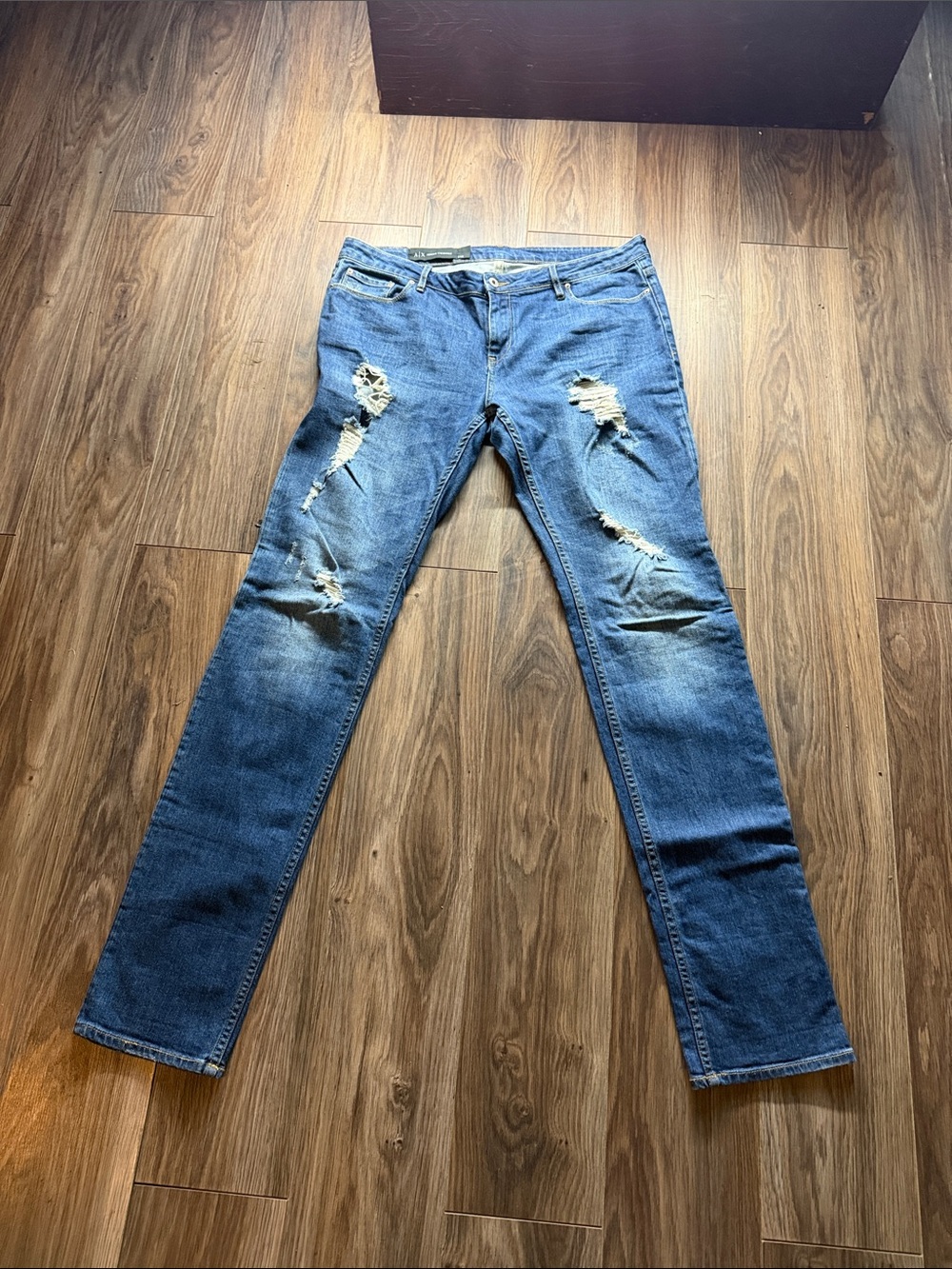 Armani Exchange Slim Distressed Blue Denim Jeans